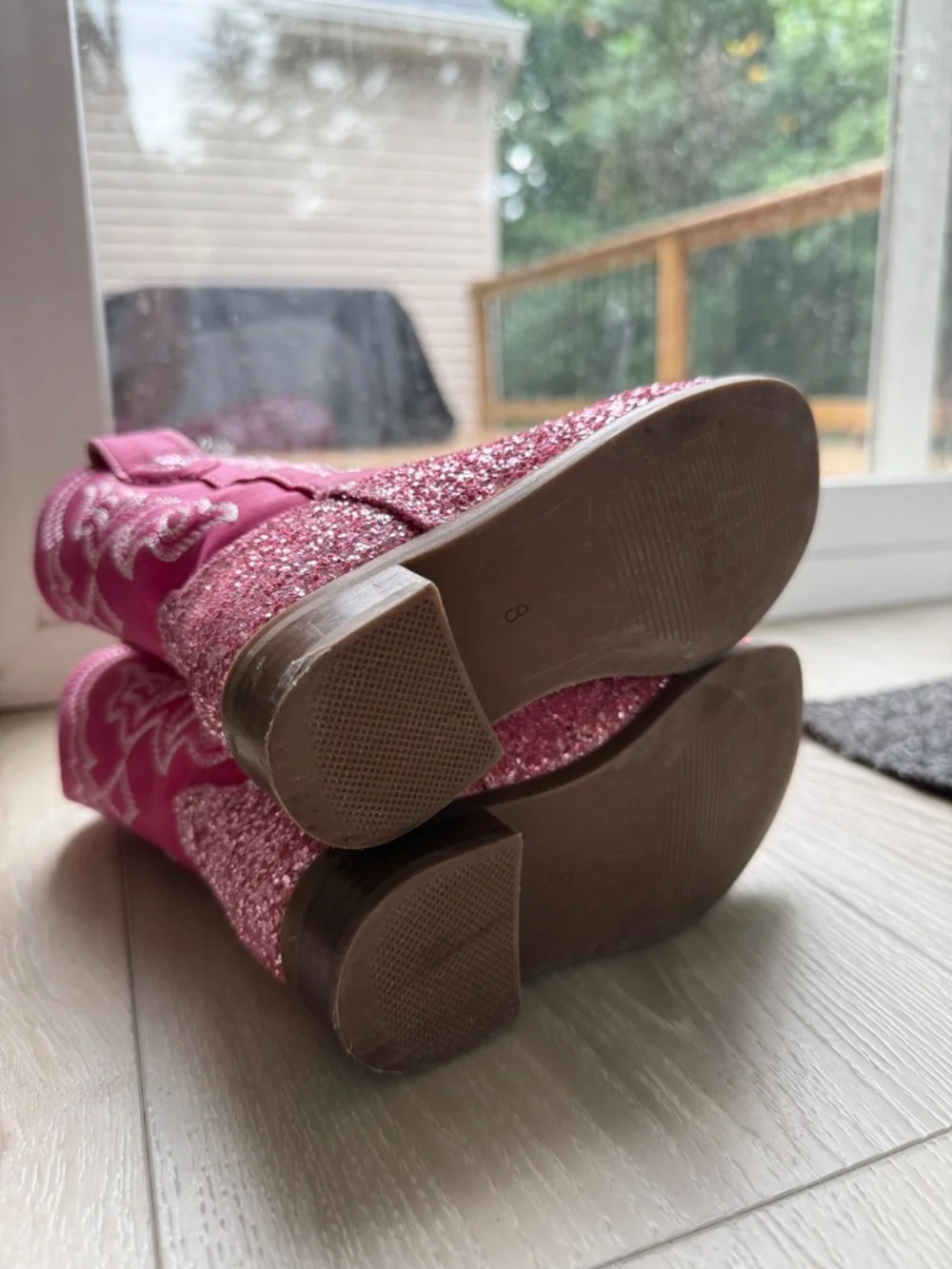 Choiran Toddler Girls Pink Sparkly Cowboy Boots Size 8